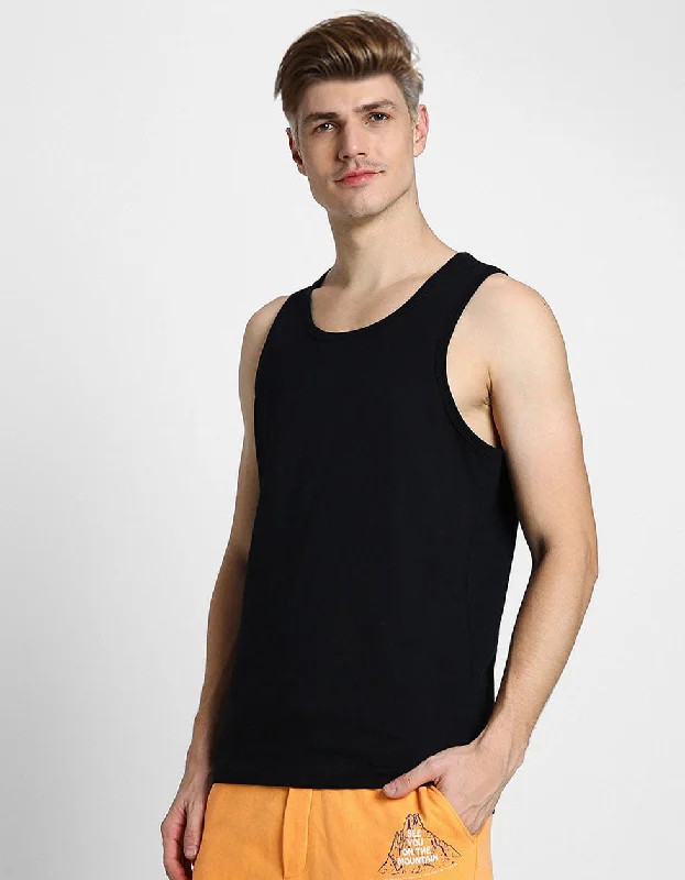 Black Solid Gym Vest