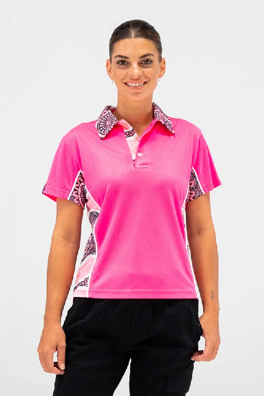 Boobie Sista High Vis Fluoro Pink Women's Fitted Polo Shirt