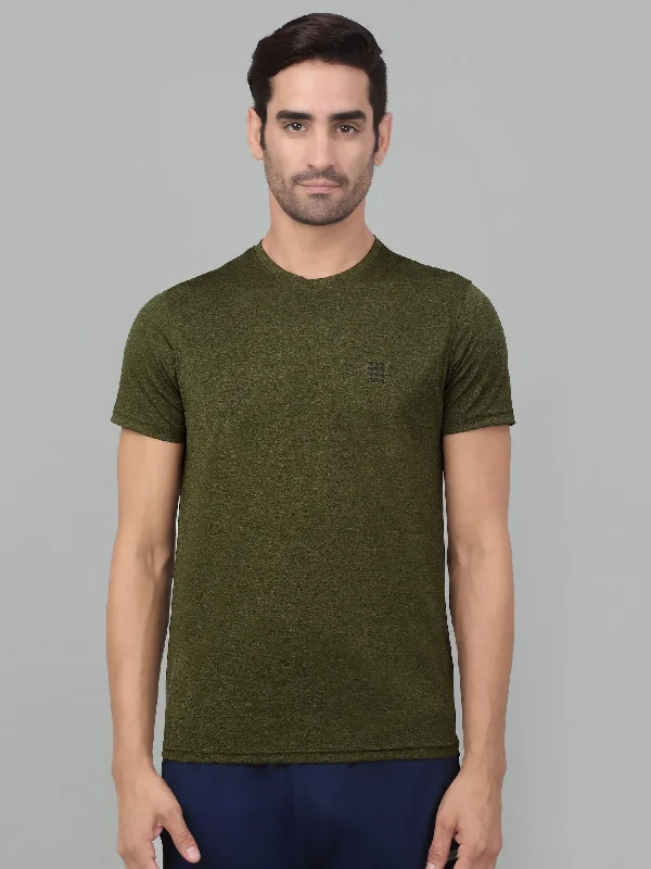 Cantabil Men's Olive Green Solid Half Sleeve Activewear T-shirt