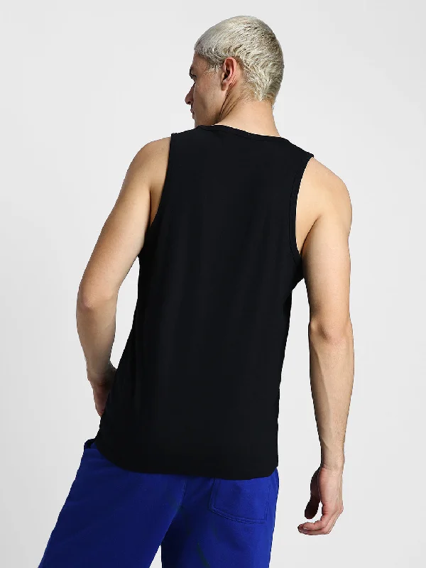 Go Veirdo Black Printed Gym Vest