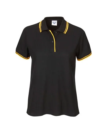 P56  Ladies Pique Polo With Striped Collar/Cuff