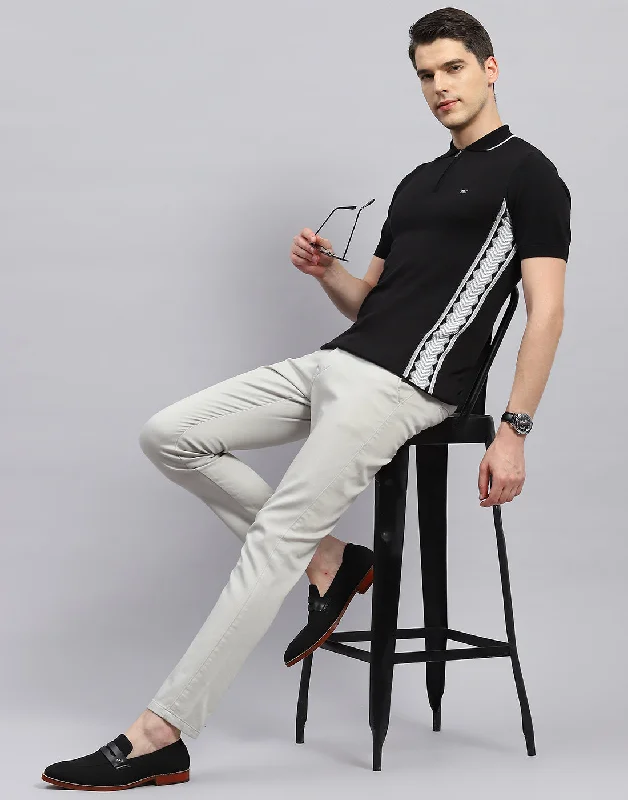 Men Black Printed Polo Collar Half Sleeve T-Shirt