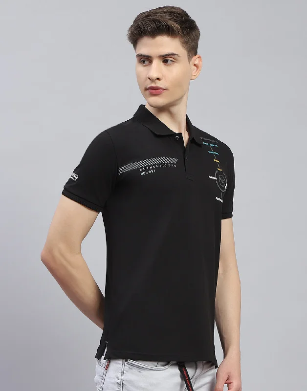 Men Black Printed Polo Collar Half Sleeve T-Shirt