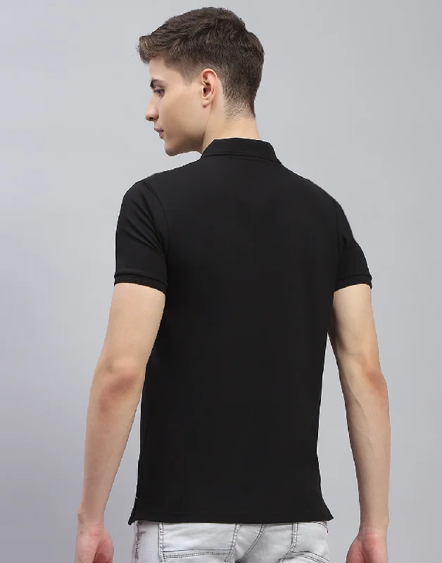 Men Black Printed Polo Collar Half Sleeve T-Shirt