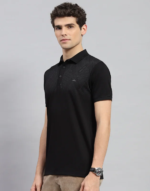 Men Black Printed Polo Collar Half Sleeve T-Shirt