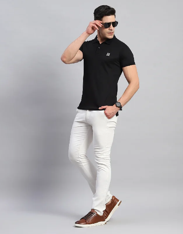 Men Black Solid Collar Half Sleeve T-Shirt