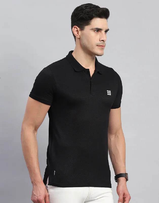 Men Black Solid Collar Half Sleeve T-Shirt