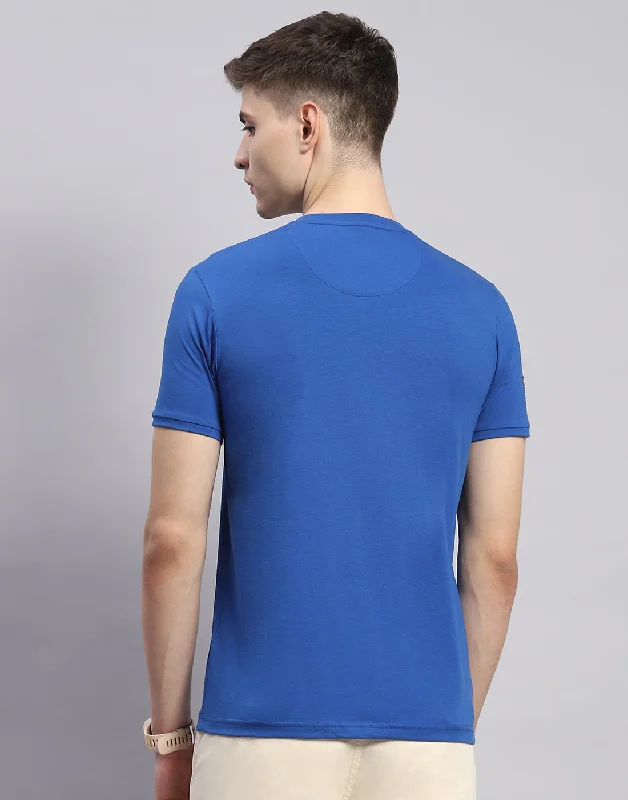 Men Blue Printed Round Neck Half Sleeve T-Shirt