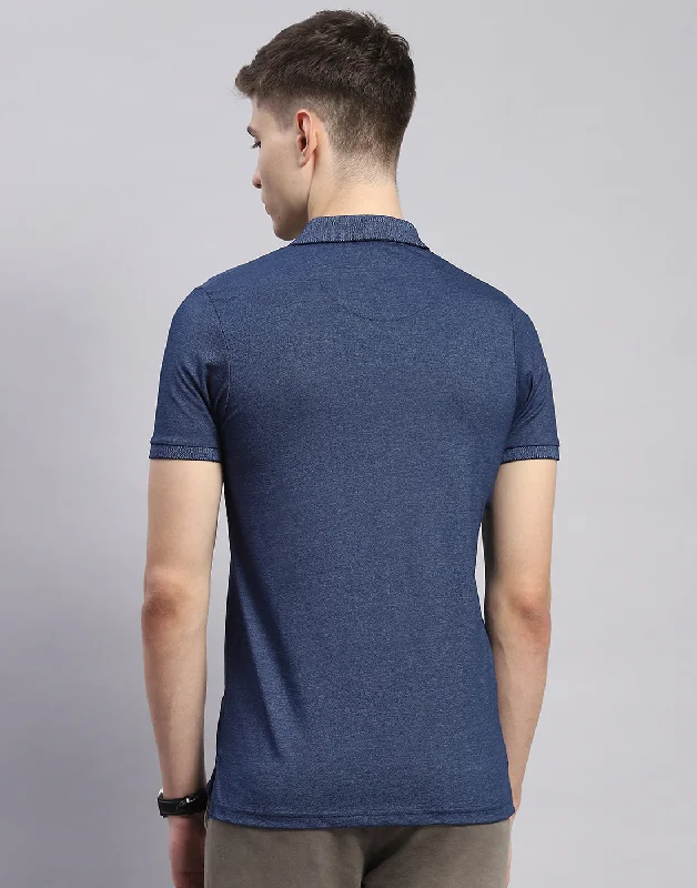 Men Blue Solid Polo Collar Half Sleeve T-Shirt