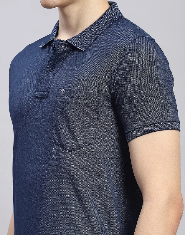 Men Blue Solid Polo Collar Half Sleeve T-Shirt