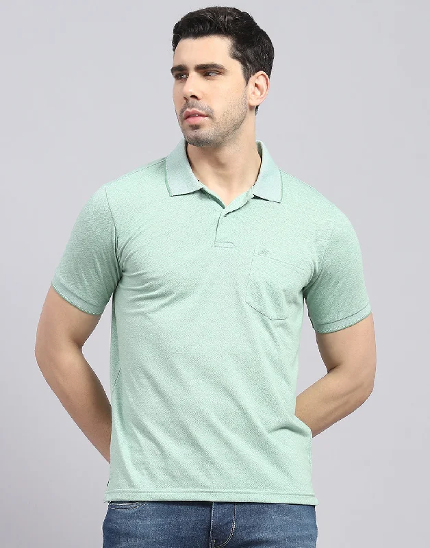 Men Green Printed Polo Collar Half Sleeve T-Shirt