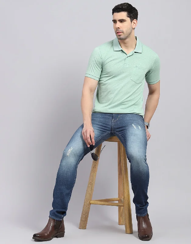 Men Green Printed Polo Collar Half Sleeve T-Shirt