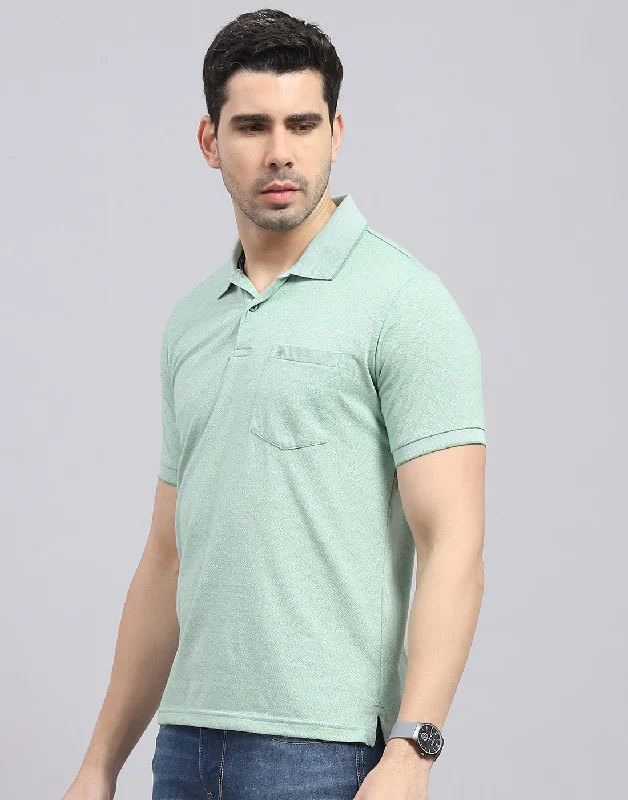 Men Green Printed Polo Collar Half Sleeve T-Shirt