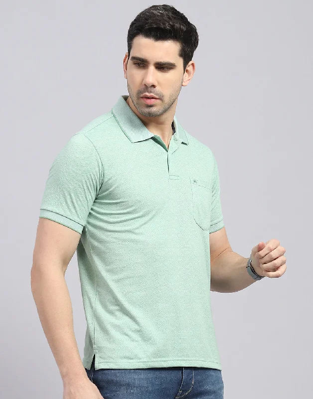 Men Green Printed Polo Collar Half Sleeve T-Shirt