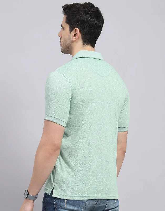 Men Green Printed Polo Collar Half Sleeve T-Shirt