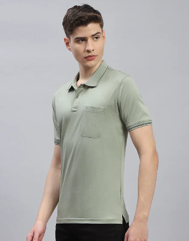 Men Green Solid Polo Collar Half Sleeve T-Shirt