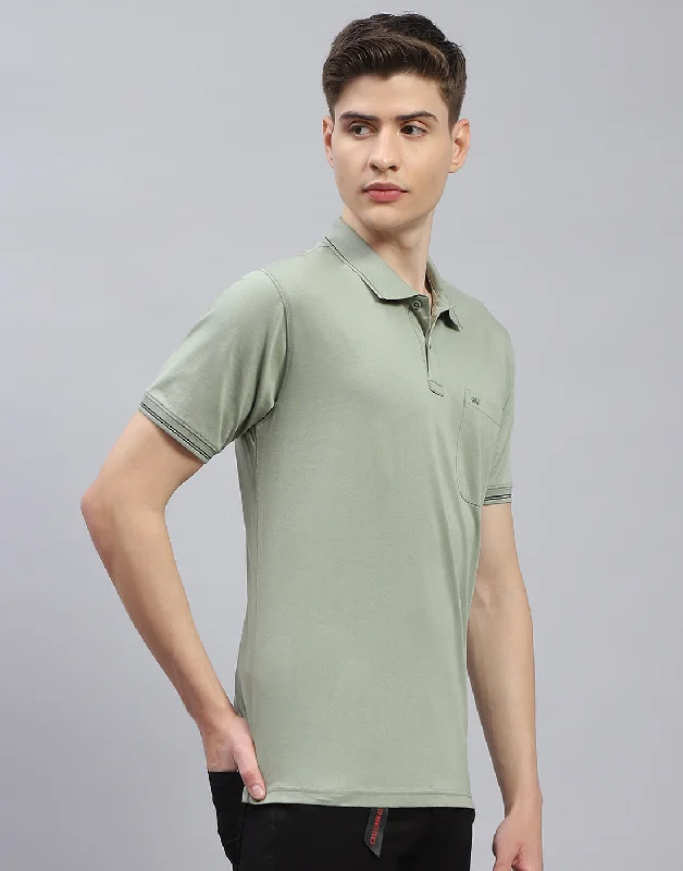 Men Green Solid Polo Collar Half Sleeve T-Shirt