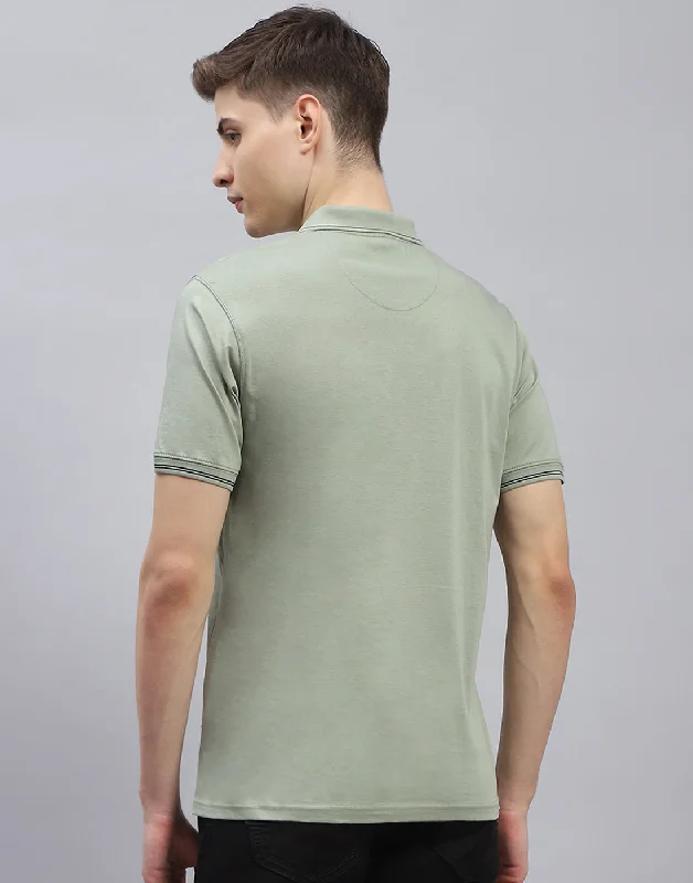 Men Green Solid Polo Collar Half Sleeve T-Shirt