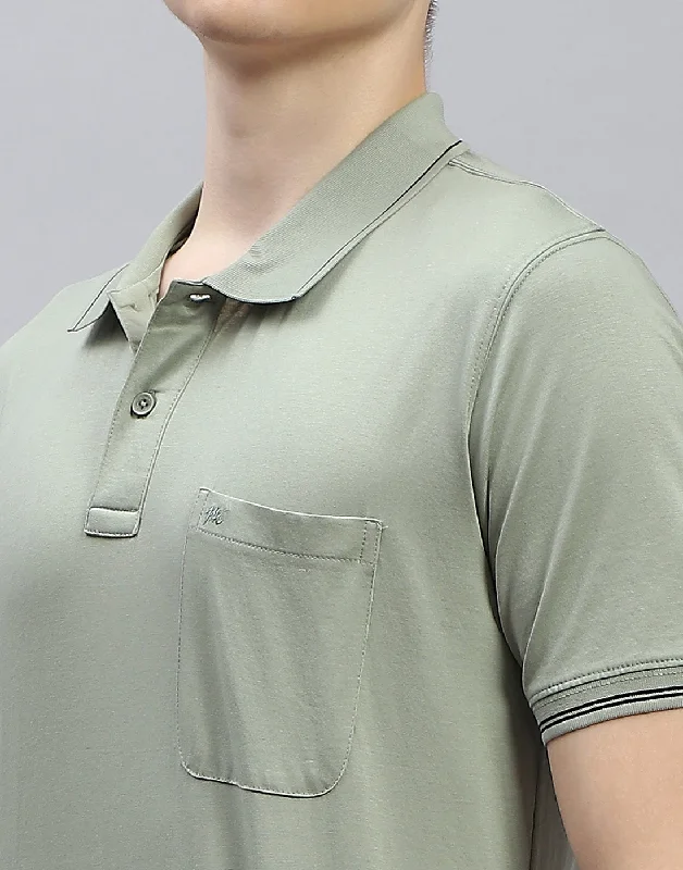 Men Green Solid Polo Collar Half Sleeve T-Shirt