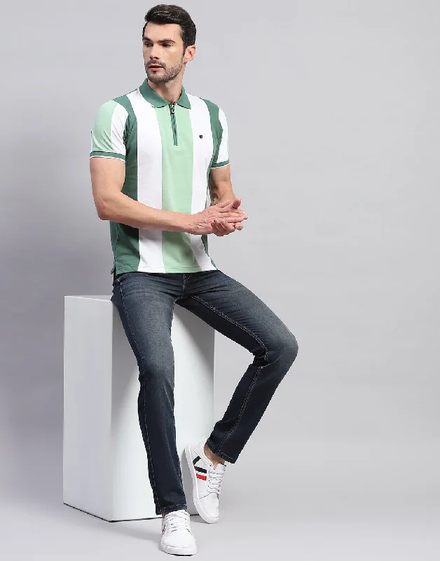 Men Green Solid Polo Collar Half Sleeve T-Shirt