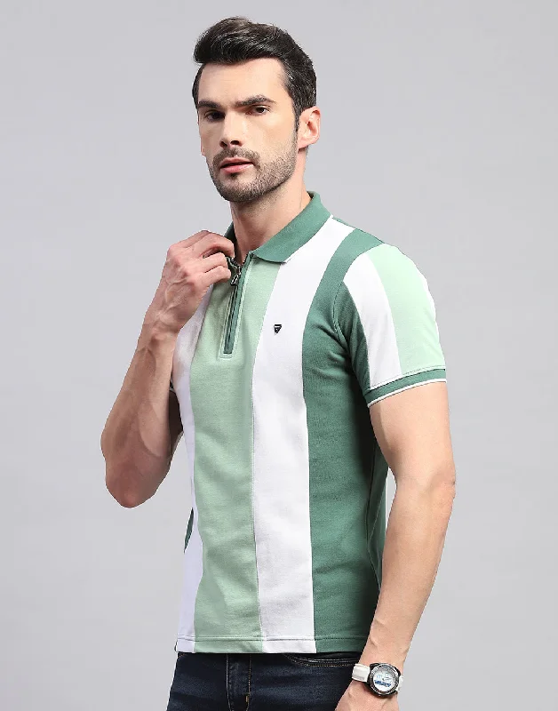 Men Green Solid Polo Collar Half Sleeve T-Shirt