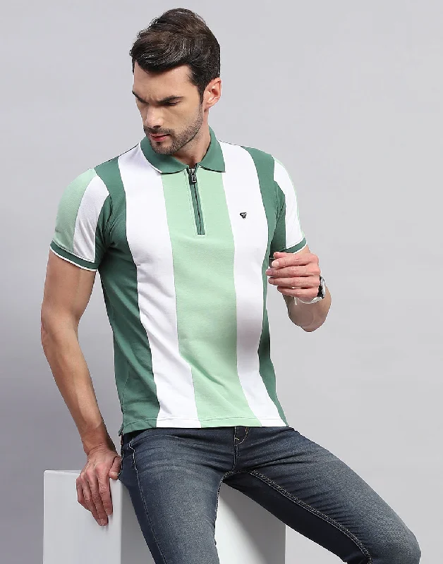 Men Green Solid Polo Collar Half Sleeve T-Shirt