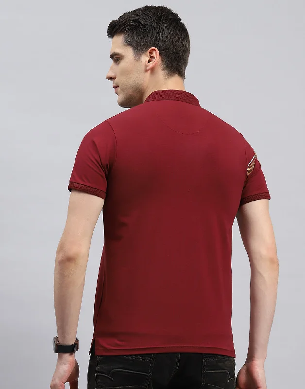 Men Maroon Printed Polo Collar Half Sleeve T-Shirt