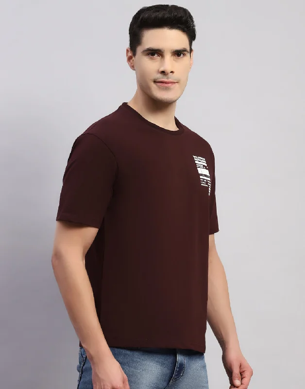 Men Maroon Printed Round Neck Half Sleeve T-Shirt