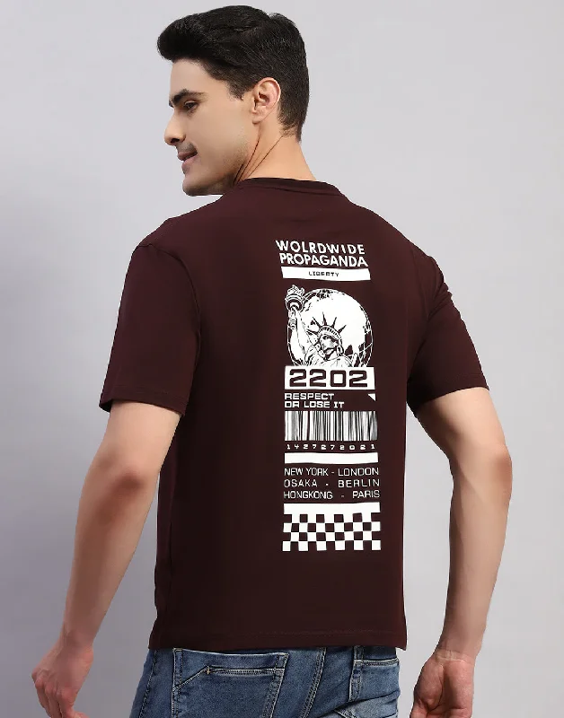 Men Maroon Printed Round Neck Half Sleeve T-Shirt