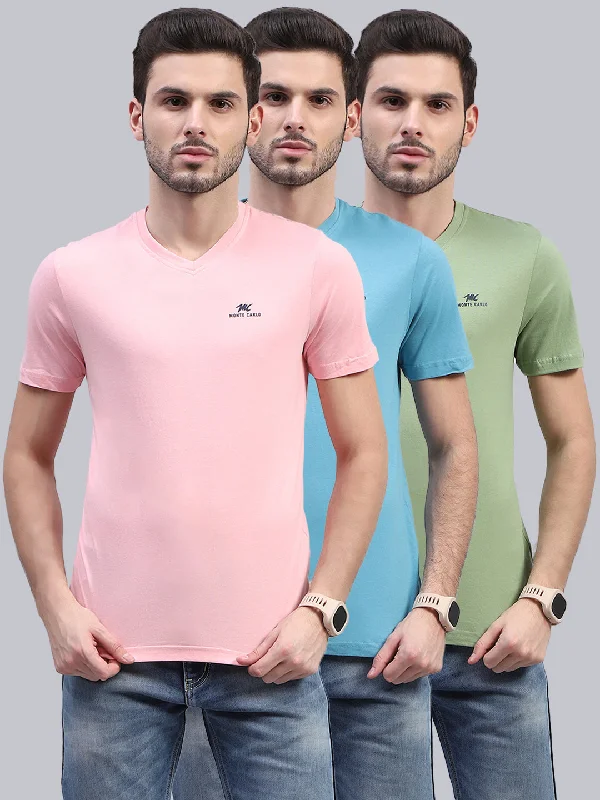 Men Multicolor Solid V Neck Half Sleeve T-Shirt (Pack of 3)