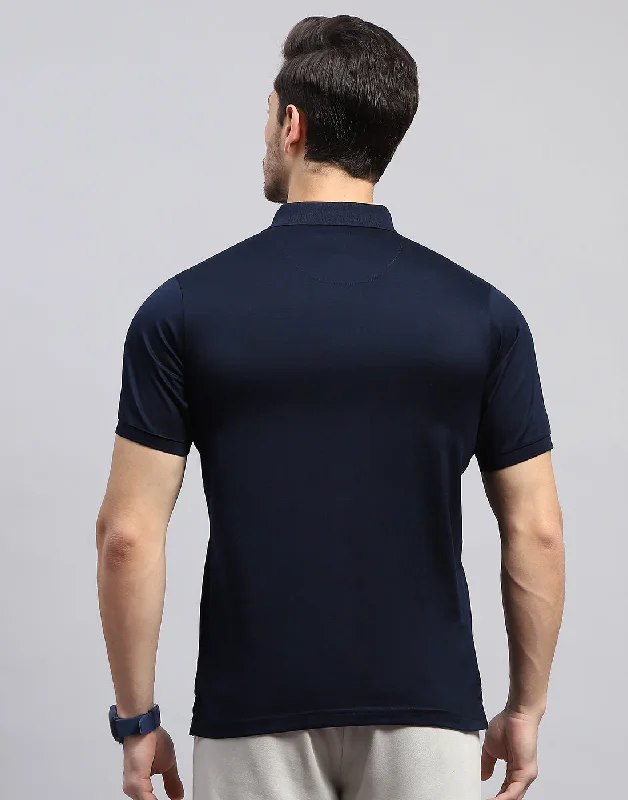 Men Navy Blue Solid Polo Collar Half Sleeve T-Shirt