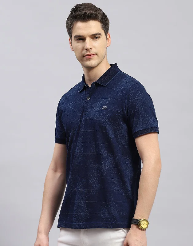 Men Navy Blue Solid Polo Collar Half Sleeve T-Shirt