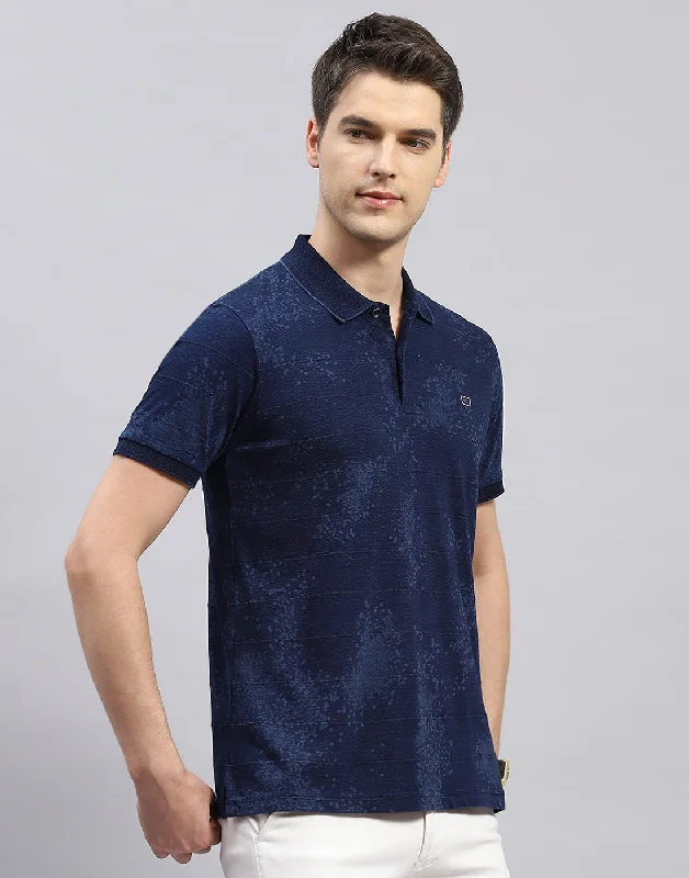 Men Navy Blue Solid Polo Collar Half Sleeve T-Shirt