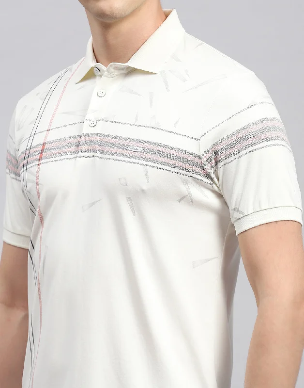 Men Off White Printed Polo Collar Half Sleeve T-Shirt