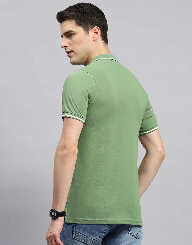 Men Olive Printed Polo Collar Half Sleeve T-Shirt