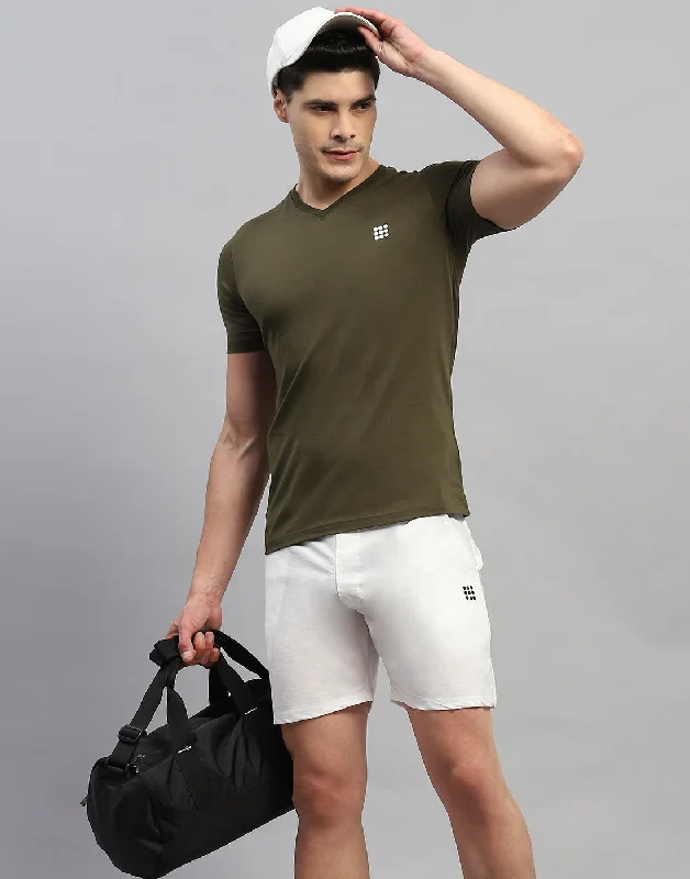 Men Olive Solid V Neck Half Sleeve T-Shirt