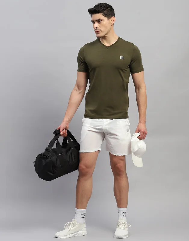 Men Olive Solid V Neck Half Sleeve T-Shirt