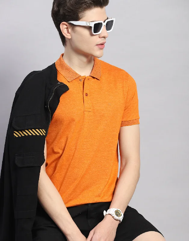 Men Orange Solid Polo Collar Half Sleeve T-Shirt