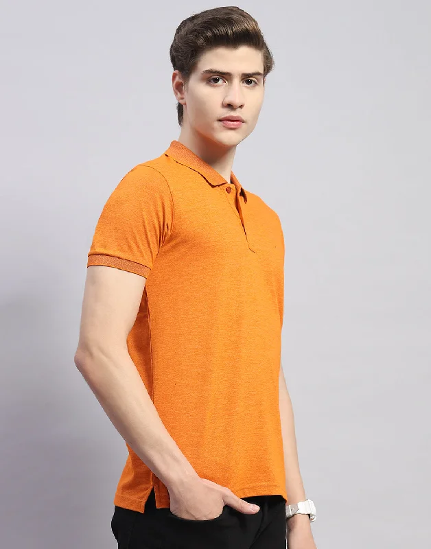 Men Orange Solid Polo Collar Half Sleeve T-Shirt