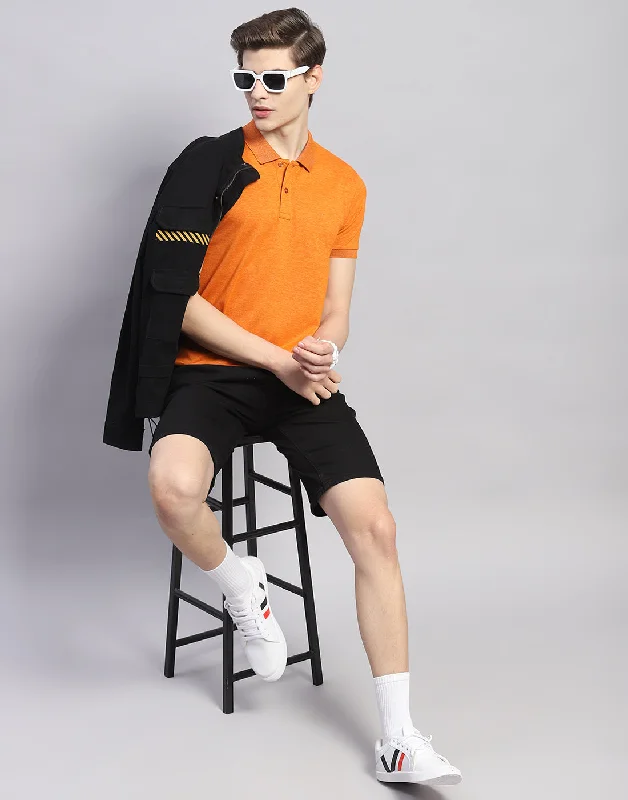 Men Orange Solid Polo Collar Half Sleeve T-Shirt