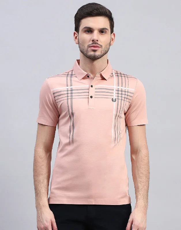 Men Peach Printed Polo Collar Half Sleeve T-Shirt