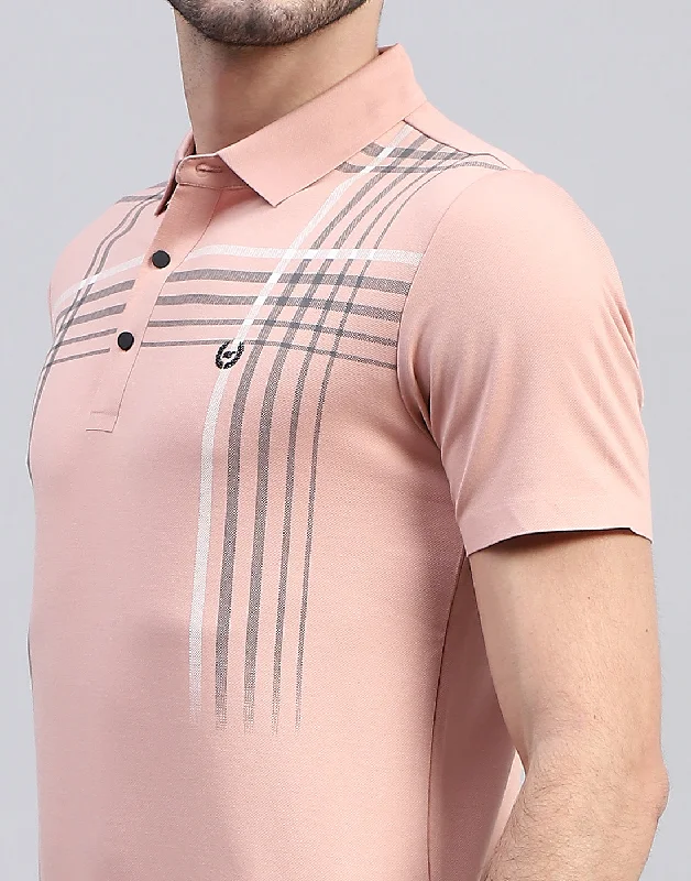 Men Peach Printed Polo Collar Half Sleeve T-Shirt