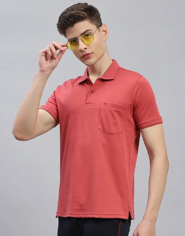 Men Red Solid Polo Collar Half Sleeve T-Shirt