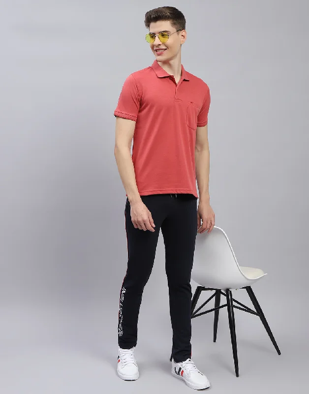 Men Red Solid Polo Collar Half Sleeve T-Shirt