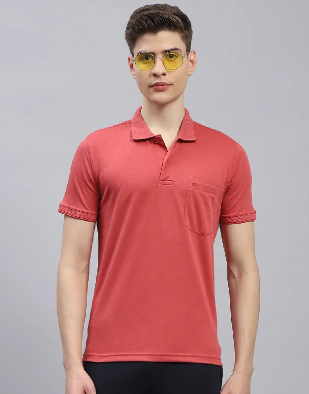 Men Red Solid Polo Collar Half Sleeve T-Shirt