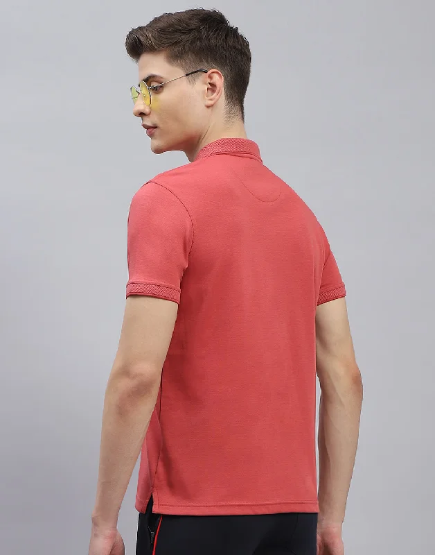 Men Red Solid Polo Collar Half Sleeve T-Shirt