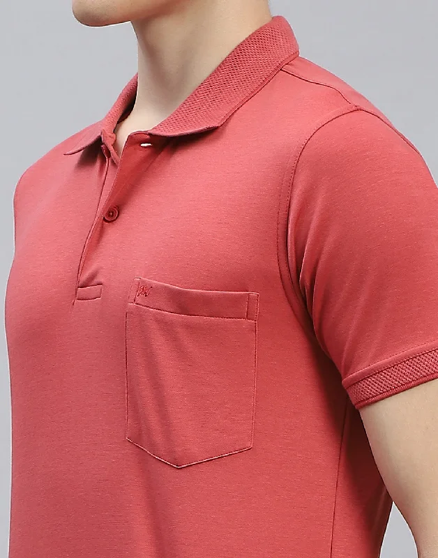 Men Red Solid Polo Collar Half Sleeve T-Shirt