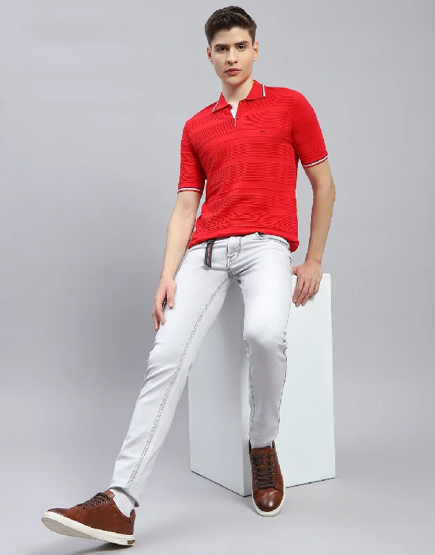 Men Red Solid Polo Collar Half Sleeve T-Shirt