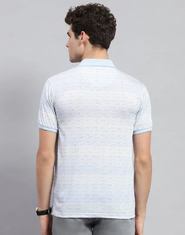 Men Sky Blue Printed Polo Collar Half Sleeve T-Shirt