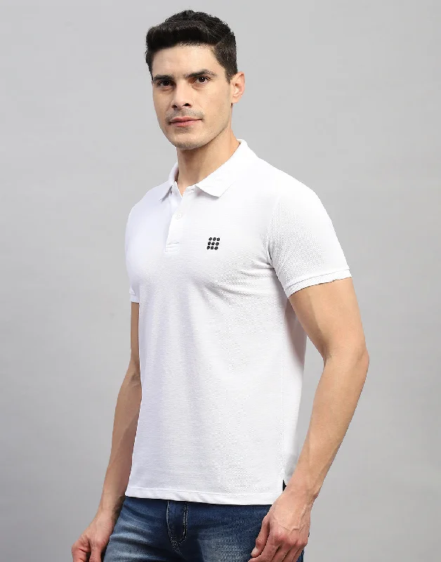 Men White Solid Polo Collar Half Sleeve T-Shirt